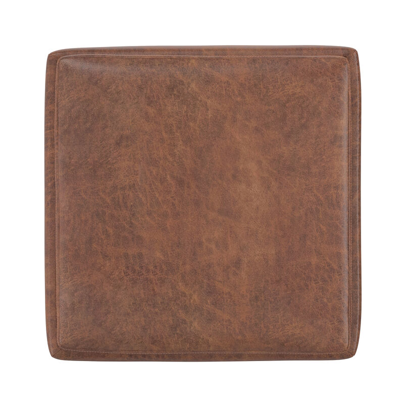 Natasha 18 inch Wide Contemporary Square Mid&nbsp;Century Storage Ottoman with Tray in Distressed Saddle Brown  Vegan Faux Leather, Assembled image number 4