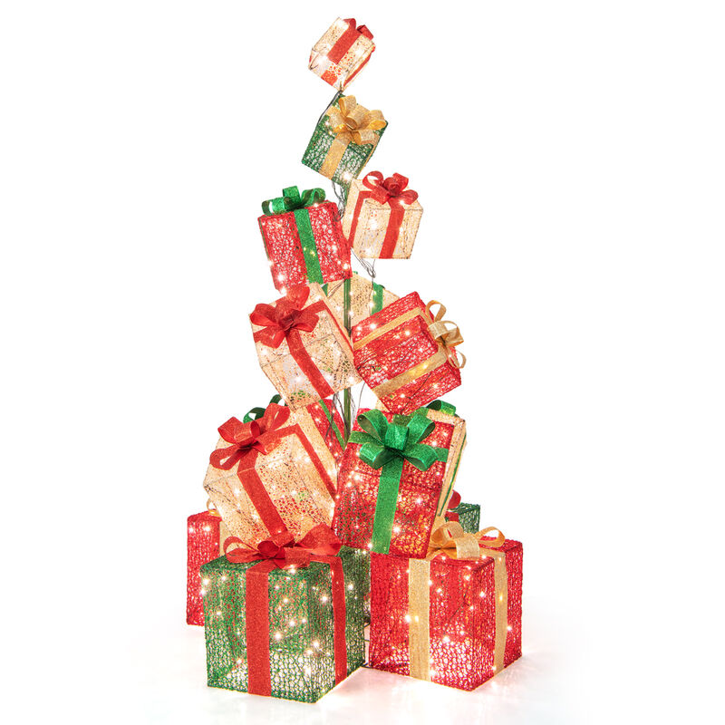 15 Stacked Lighted Christmas Gift Box Tower with 450 Warm White Lights image number 0
