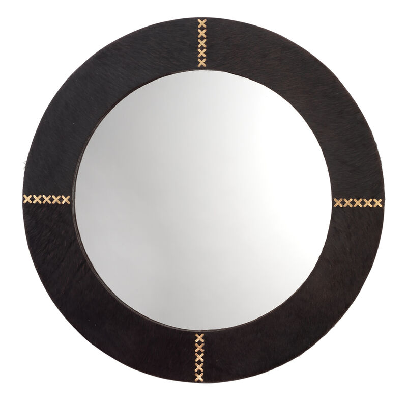 Round Cross Stitch Mirror, Espresso Hide