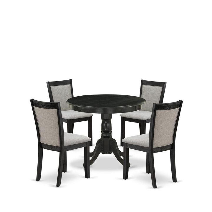East West Furniture 5-Pc Dining Table Set Includes a Modern Dining Room Table and 4 Shitake Linen Fabric Dining Room Chairs - Wire Brushed Black Finish