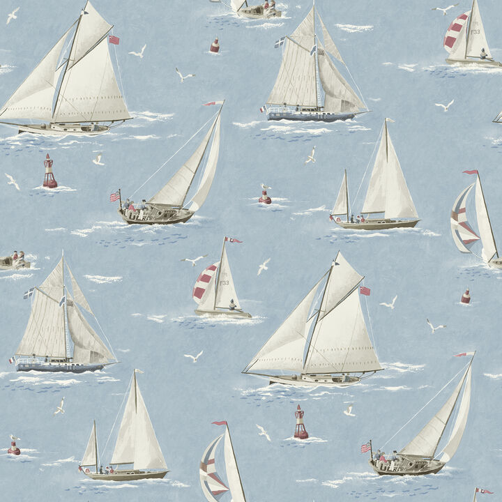 Leeward Light Blue Sailboat Wallpaper (Set of 2)
