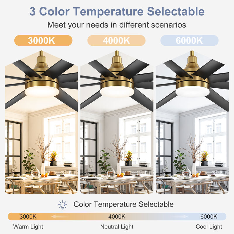 Breezary 65 in Ceiling Fan with Light, 8 ABS Blades, Remote Control, Reversible DC Motor, 6 Speeds image number 2