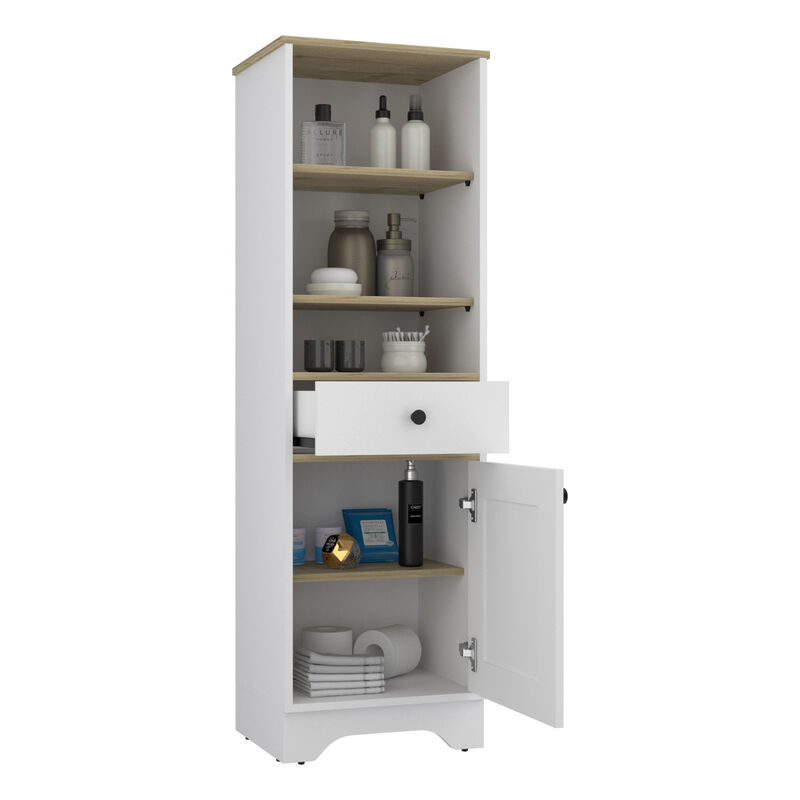 DEPOT E-SHOP Norwalk Linen Single Door Cabinet, Three External Shelves, One Drawer, Two Interior Shelves, Light Oak / White