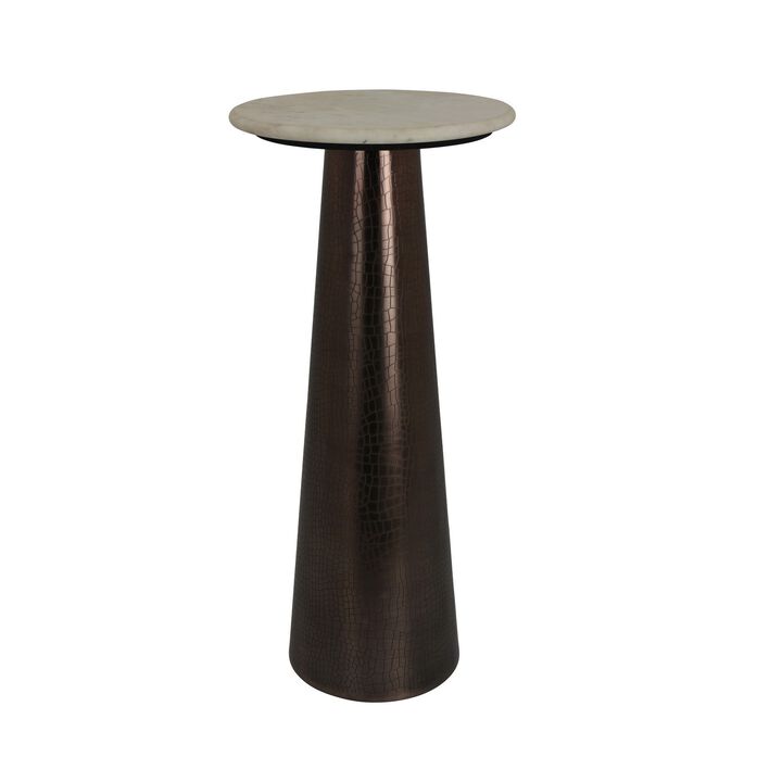 Plant Stand Accent Table, Bronze Metal, Round Gray Marble Top, 26 Inch - Benzara