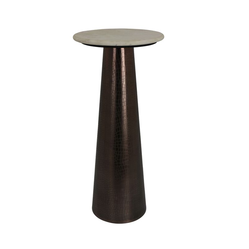 Plant Stand Accent Table, Bronze Metal, Round Gray Marble Top, 26 Inch - Benzara