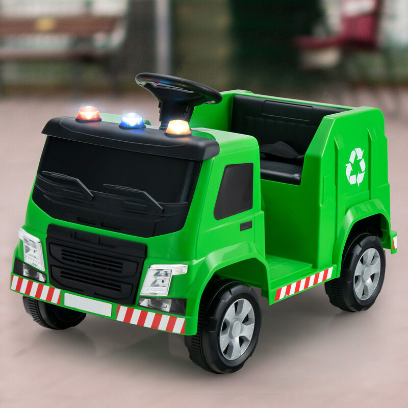 Kids Ride On Garbage Truck Toy with 6 Accessories and Realistic Warning Lights-Green image number 3