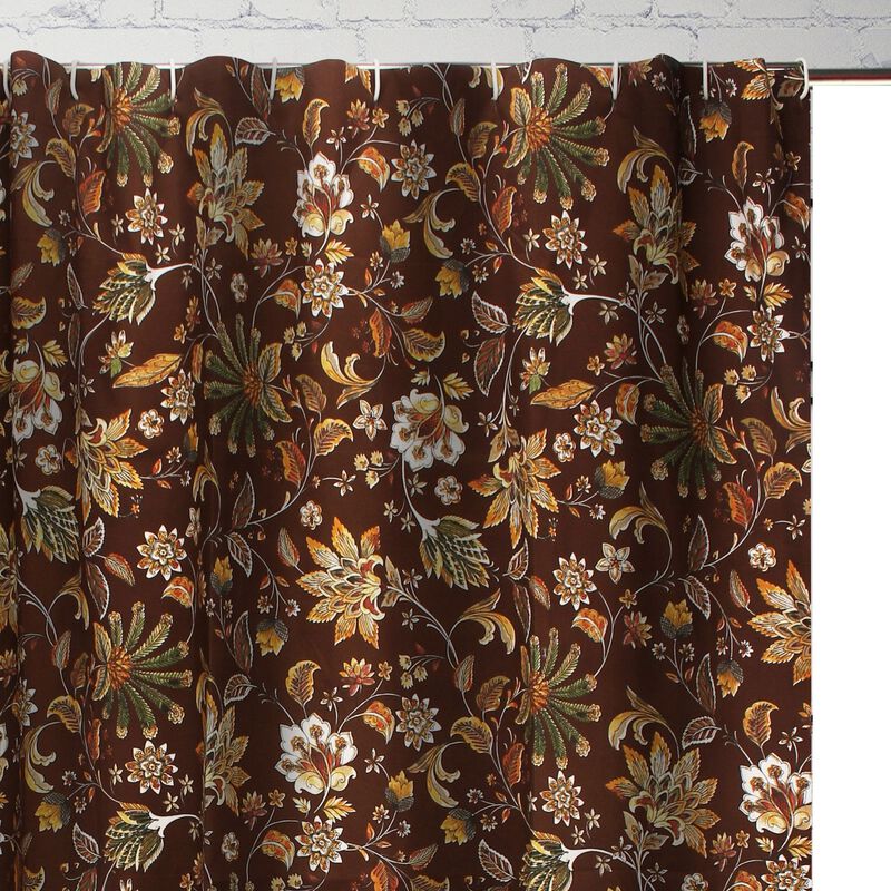 Athens 72 Inch Shower Curtain, Brown Microfiber Polyester, Jacobean Print-Benzara