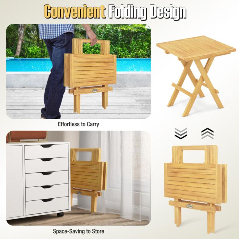 Hivvago Patio Folding Side Table with X-shaped Legs and Slatted Tabletop