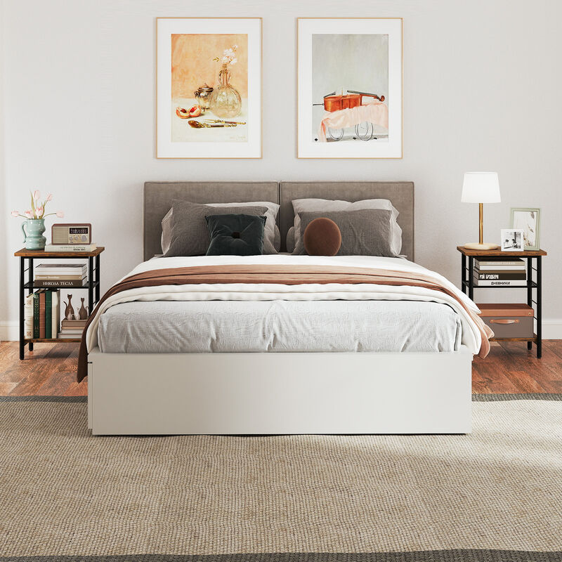 Set of 2 Industrial End Tables with 3 Tiers and Open Storage Shelving