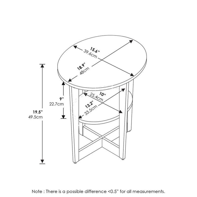 JAYA Oval End Table, White, Set of 2
