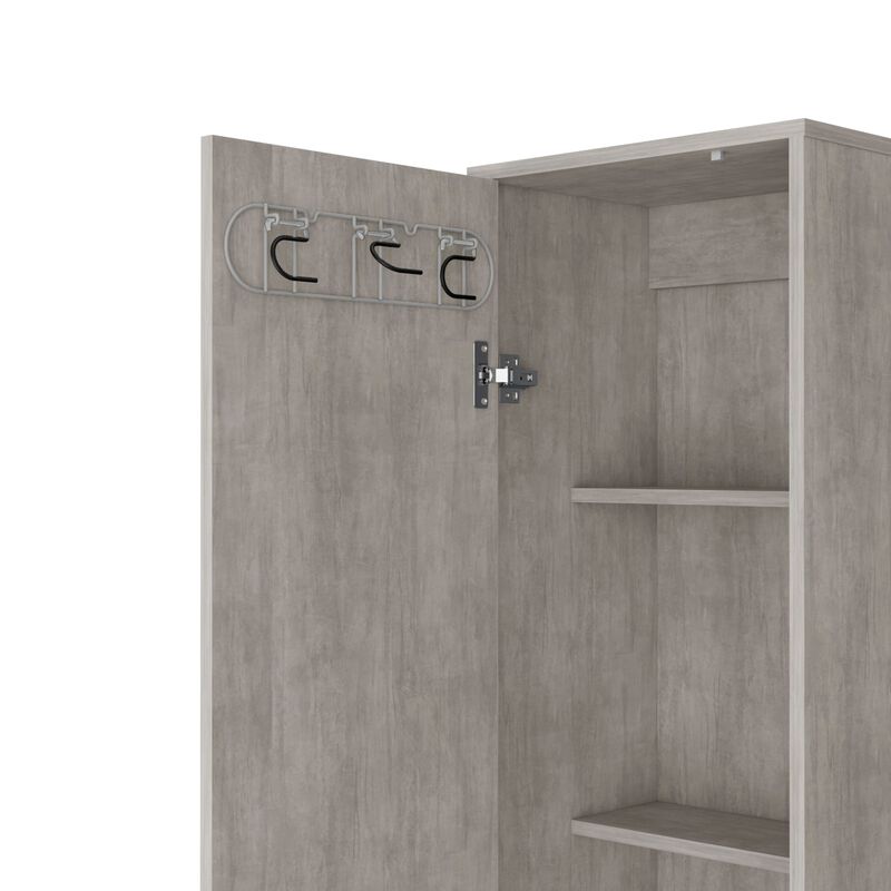 70.8H" Tall Narrow Storage Cabinet with 5-Tier Shelf, 3 Broom Hangers and Metal hardware, Smokey Oak