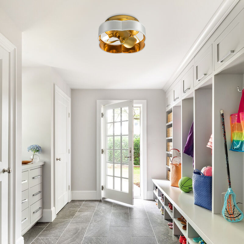 13" Gold Flush Mount Ceiling Fan with LED Light and Remote