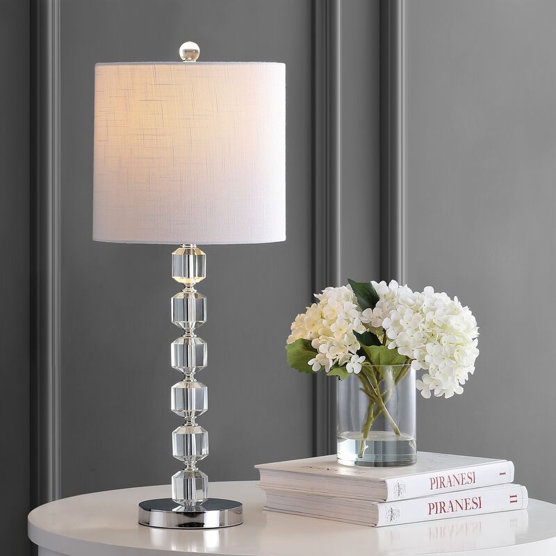 Cary 27.5" Modern Stacked Crystal/Metal LED Table Lamp, Chrome/Clear image number 5
