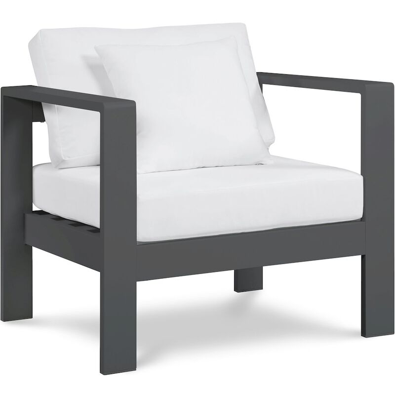 Meridian Furniture Nizuc White Water Resistant Fabric Outdoor Patio Aluminum Arm Chair