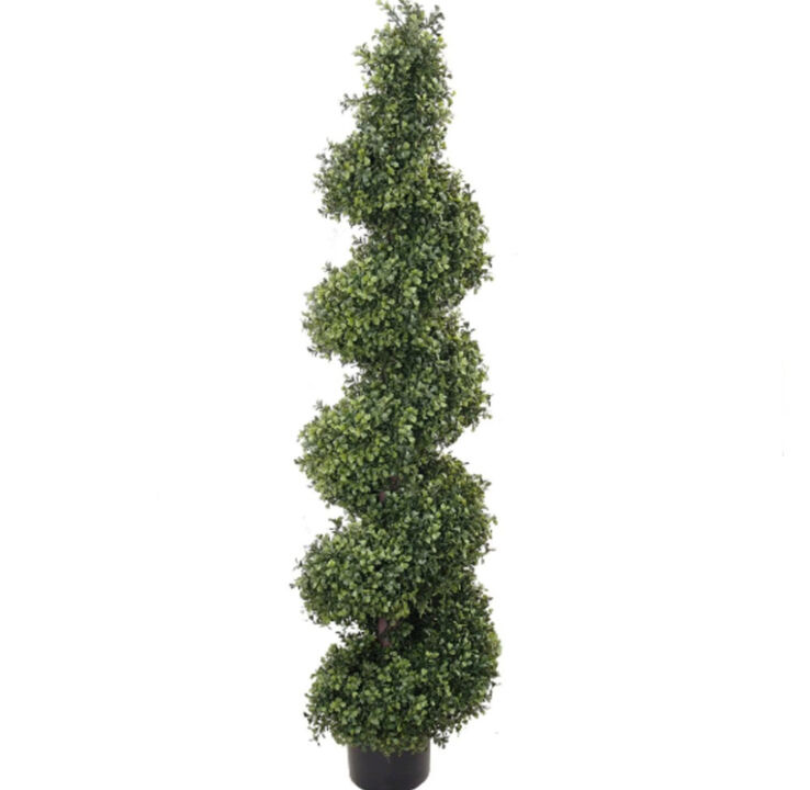 Artificial 5ft Boxwood Wide Spiral Topiary - Lifelike, UV-Resistant, Indoor/Outdoor Décor - Easy-to-Maintain Greenery