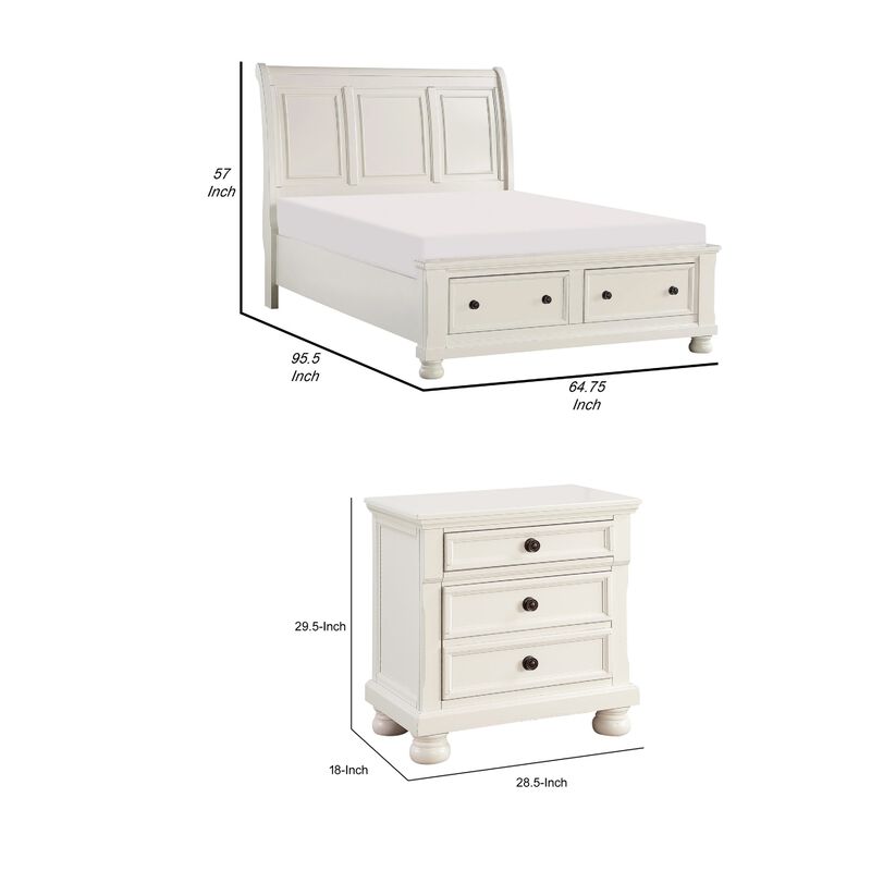 Queen Size Bedroom Set, White Finish, Storage Bed with Drawers, 3-Piece Set with Bed and Two Nightstands image number 7