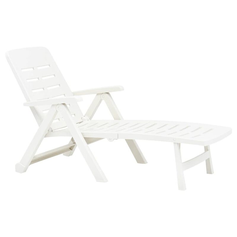 Sunlounger White Plastic Standard Foldable Folding Sun Lounger