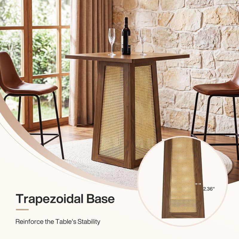 31.5 Inch Brown Square Bar Table for 2 to 4 with Pedestal Base for Home Bar image number 5