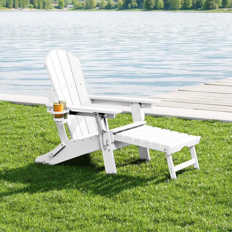 WestinTrends Folding Adjustable Adirondack Chair with Retractable Ottoman and Cup Holder image number 1
