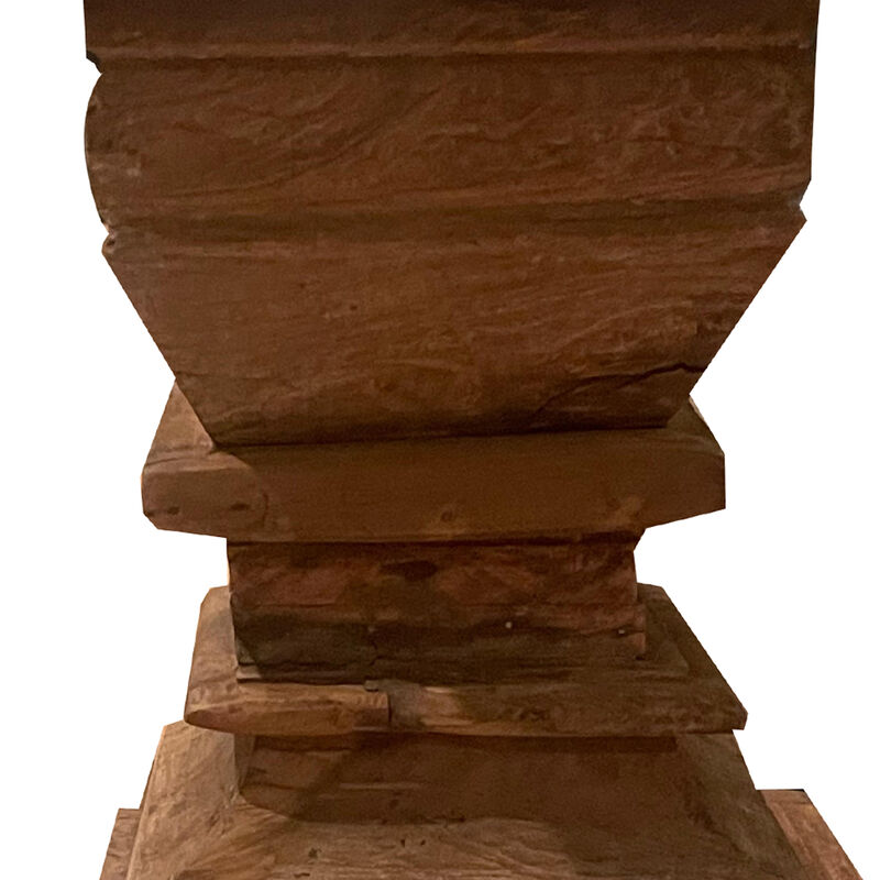 20 Inch Accent Table, Rustic Pillar Pedestal with Scrolled Carvings, Brown image number 3
