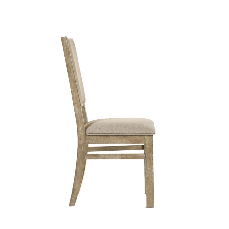 22 Inch Wood Dining Chairs Set of 2, Beige Cushioning, Slatted Low Back - Benzara