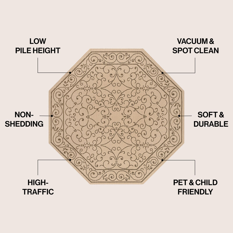 Charleston Vintage Filigree Textured Weave Octagon Indoor/Outdoor Area Rug