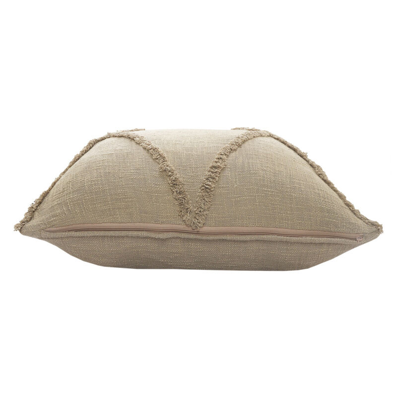 HomeRoots Set of Two Taupe and Brown Diamond Cotton Throw Pillow With Fringes image number 2