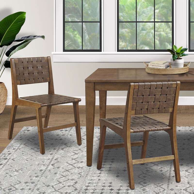 Streamdale Oslo Faux Leather Woven Dining Chairs Set Of 2