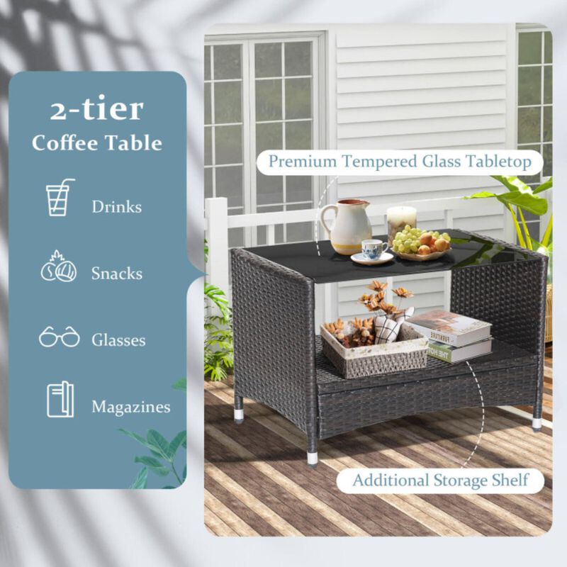Hivvago 4 Pieces Patio Conversation Set with Soft Cushions and Tempered Glass Tabletop