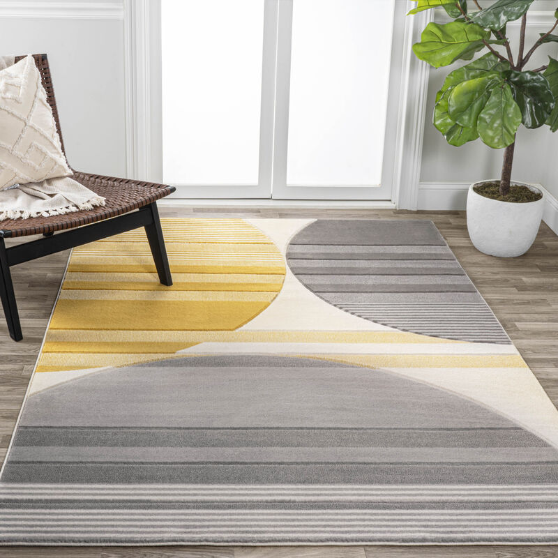 Nicky Geometric Striped Circles Area Rug