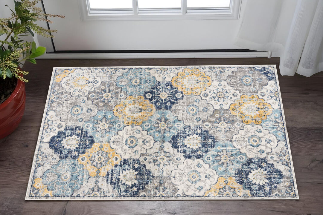HomeRoots Floral Medallion Area Rug