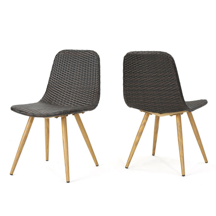 Illa Side Dining Chair, Modern Style Iron Legs, Dark Gray Wicker Rattan - Benzara