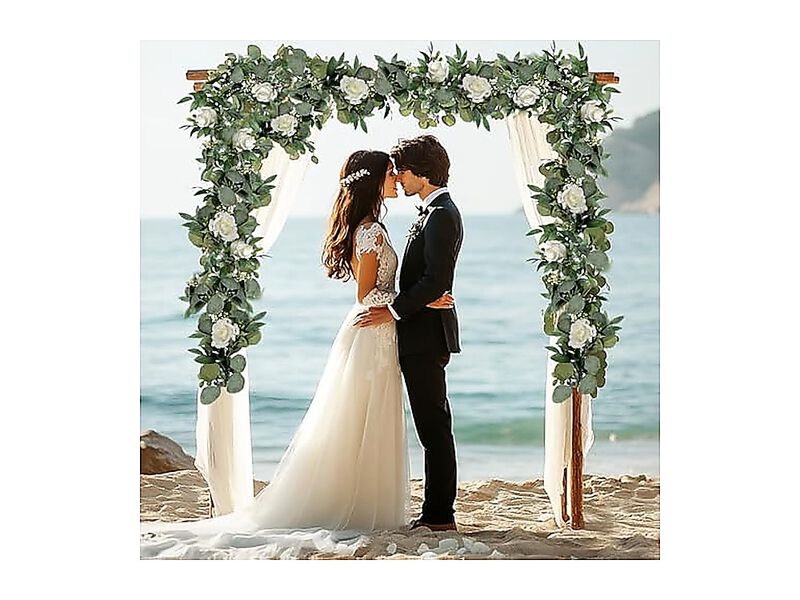 2 Pack Artificial Spring Eucalyptus Flower Garland White Roses 13 Ft Fake Floral image number 3