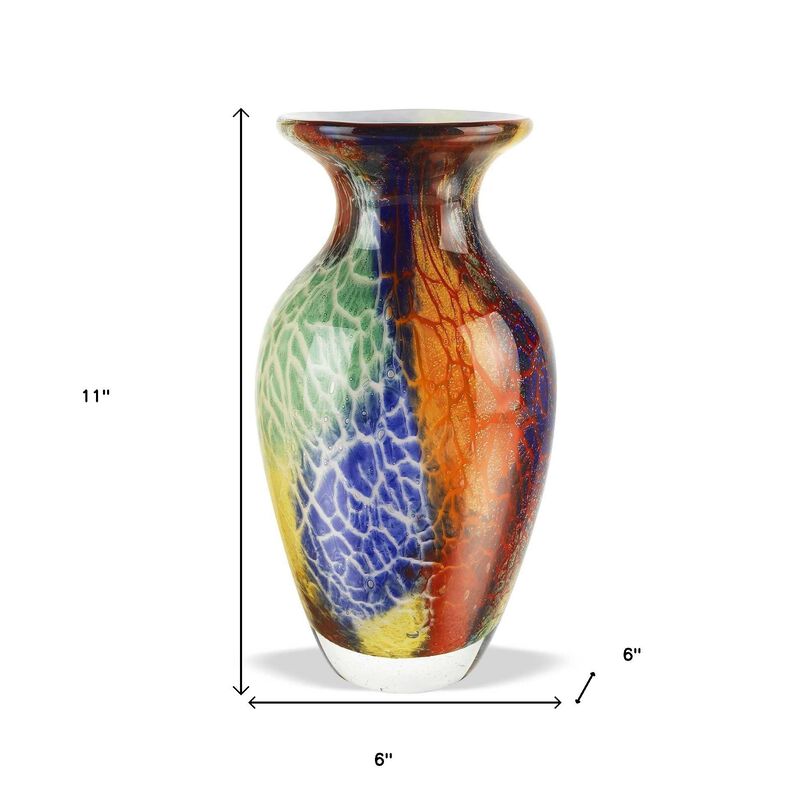 HomeRoots 11" Blue Green And Orange Urn Murano Glass Table Vase image number 3
