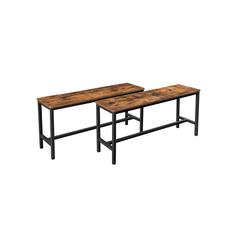 Set of 2 Rustic Brown Dining Table Benches for Kitchen and Dining Room image number 6
