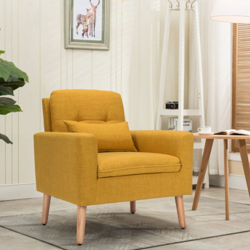 Linen Fabric Single Sofa Armchair with Waist Pillow