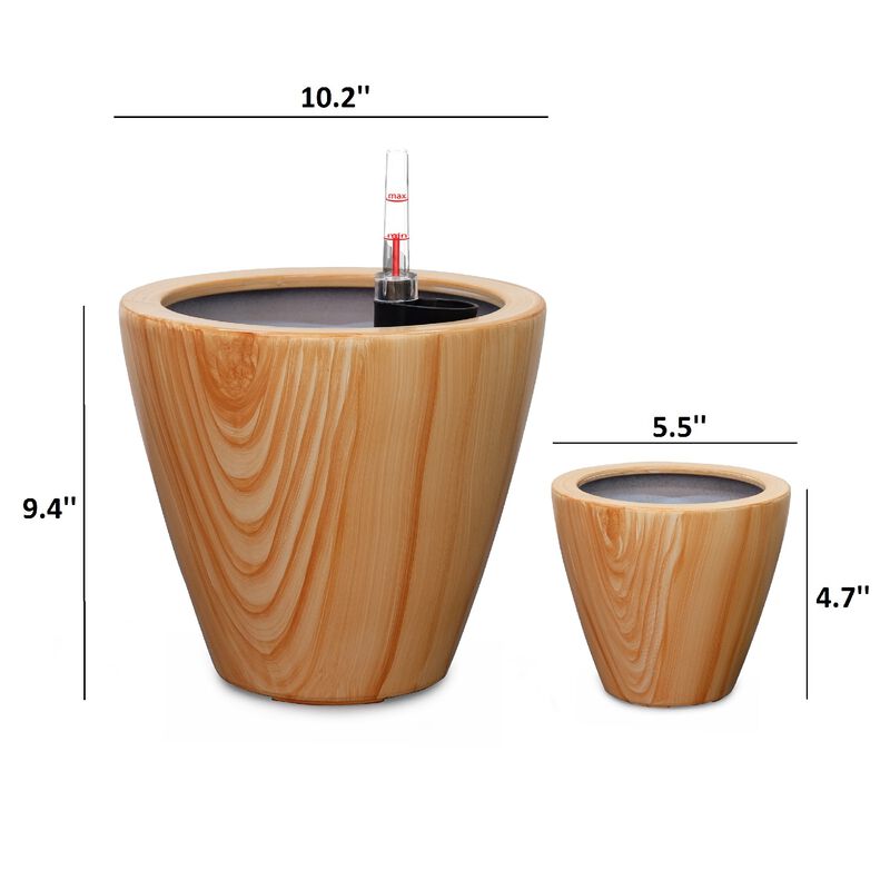 2-Pack 10 in. Light Wood Plastic Self-watering Planter Pot image number 2