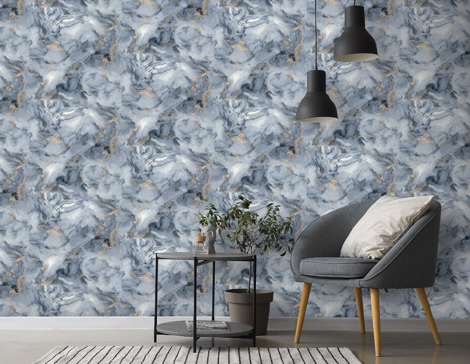 Merrick Navy Marble Wallpaper