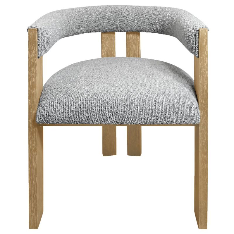 Trish Solid Wood Dining Arm Chair with Boucle Fabric and Down-Filled Seat