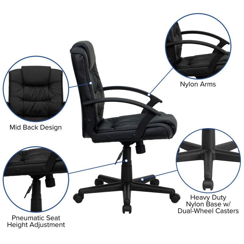 Lindon Mid-Back Black LeatherSoft Swivel Task Office Chair with Arms image number 2