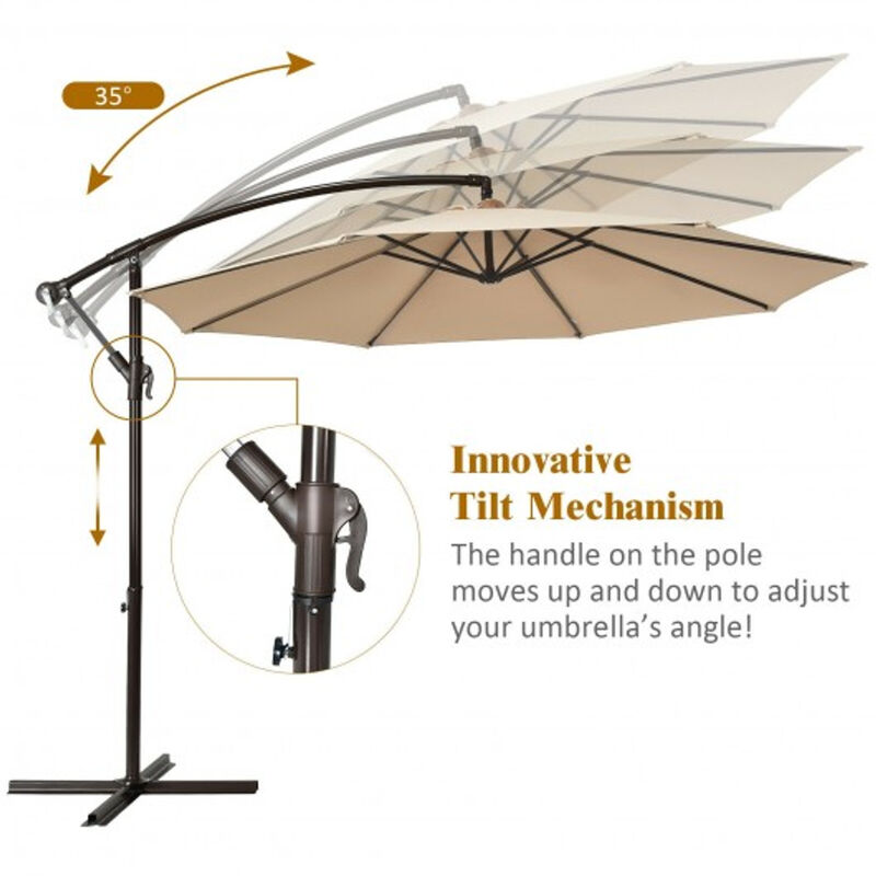 10 Feet Patio Offset Hanging Umbrella with Easy Tilt Adjustment