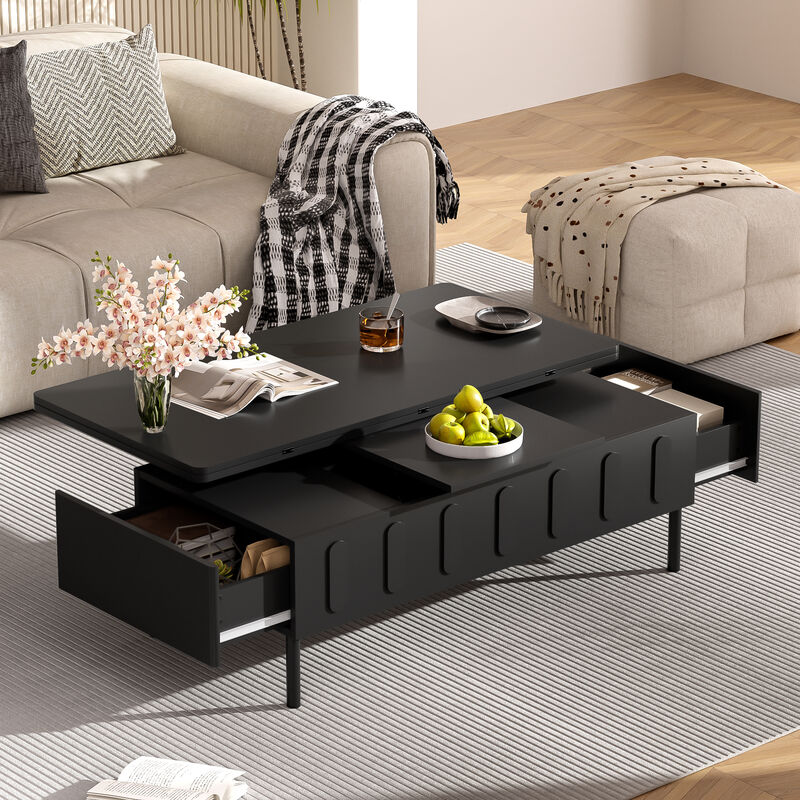 Merax Modern Lift-Top Coffee Table with 2 Drawers Foldable Top, Hidden Storage Compartment  Space-Saving for Living Room