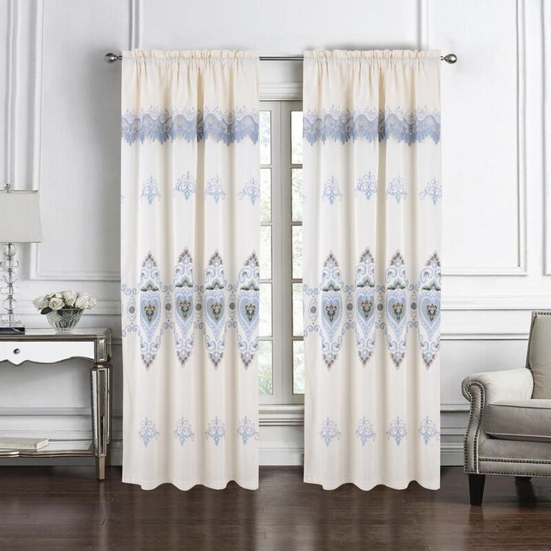RT Designers Collection Bonnie Macrame Rod Pocket Room Darkening Curtain Panels for Living Room 52" x 84" Beige