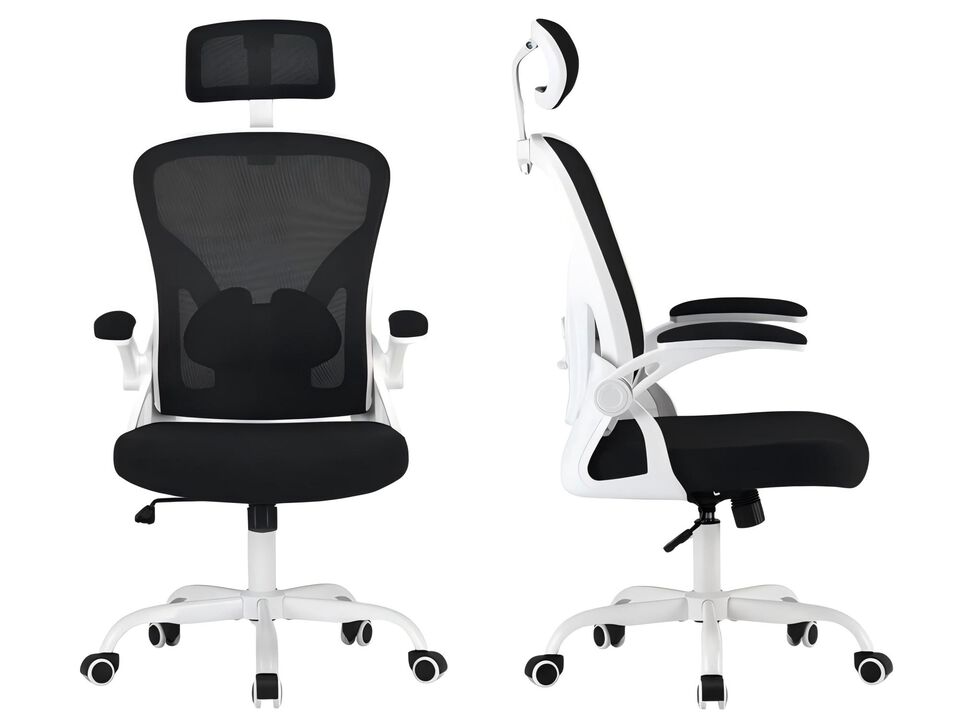 Petrimins Ergonomic Office Chair with 3-Layered Lumbar Support, Adjustable Headrest, Reclining Desk Chair with Flip-Up Armrests for Home, Office