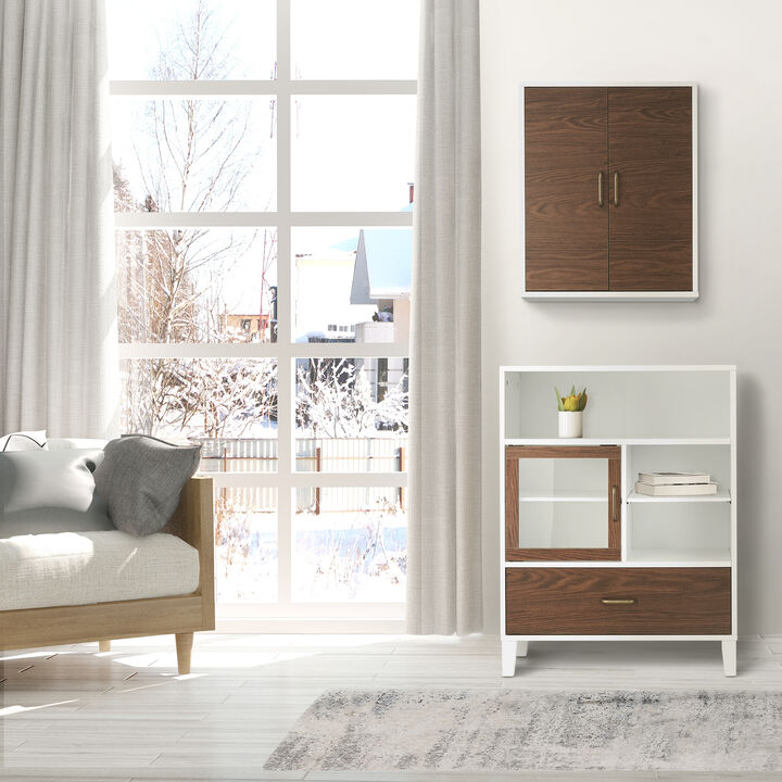 Teamson Home Tyler Modern Wooden Floor Storage Cabinet, Walnut/White