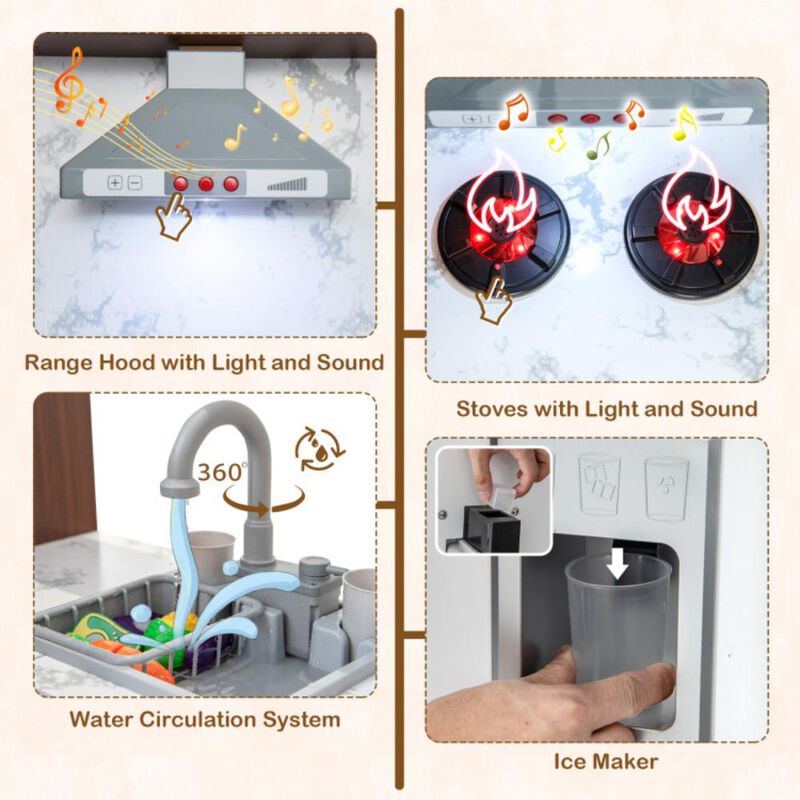 Hivvago Wooden Corner Play Kitchen with Water Circulation System and Lights
