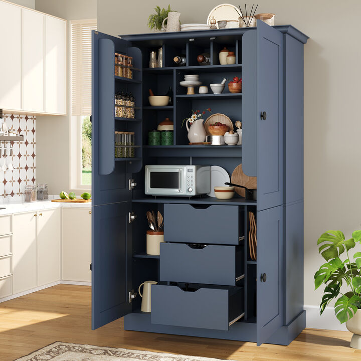 Merax Extra-Large Storage Cabinet with 6 Wine Racks, 3 Drawers, Adjustable Shelves