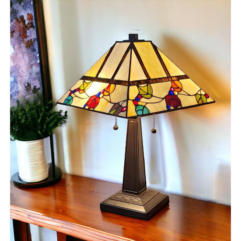 Hivvago 22" Dark Brown Metal Two Light Candlestick Table Lamp With White Shade