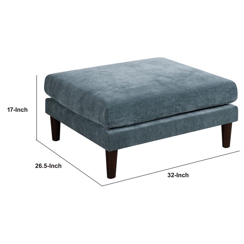 Rio 32 Inch Modular Ottoman, Box Cushion Seat, Wood Legs, Slate Blue Fabric-Benzara