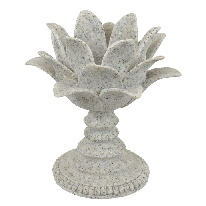 Tabletop D&eacute;cor Candle Holder, Lotus Leaf Sculptural, Speckled Gray, 10 Inch